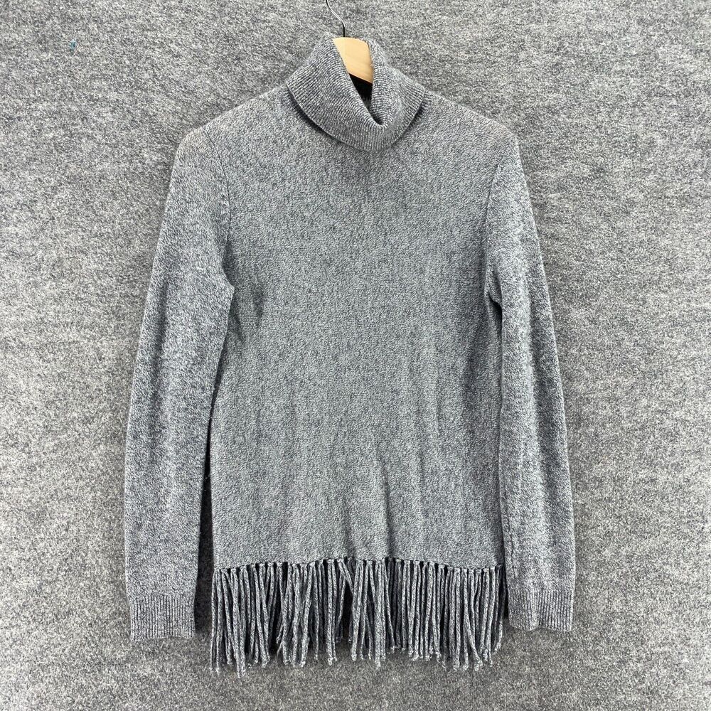 Aqua Sweater Pullover Women XS Gray Turtleneck Cashmere Knit Fringe Long Sleeve